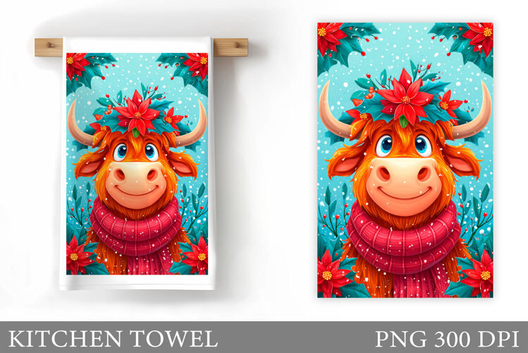 Christmas Cow Kitchen Towel Design. Christmas Kitchen Towel example image 1