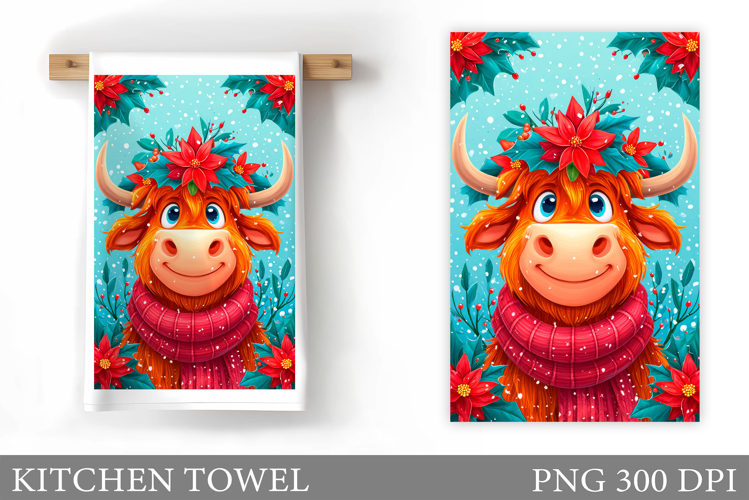 Christmas Cow Kitchen Towel Design. Christmas Kitchen Towel