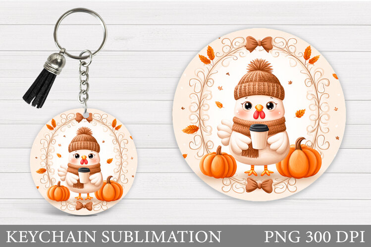 Fall Chicken Keychain Sublimation. Fall Keychain Design example image 1