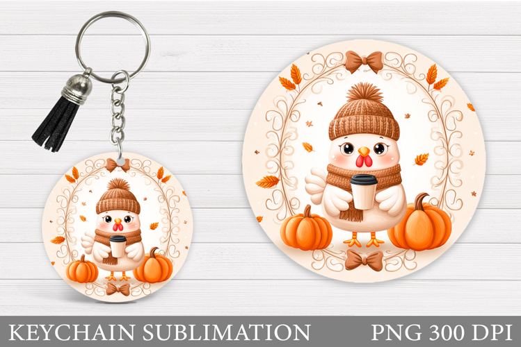 Fall Chicken Keychain Sublimation. Fall Keychain Design