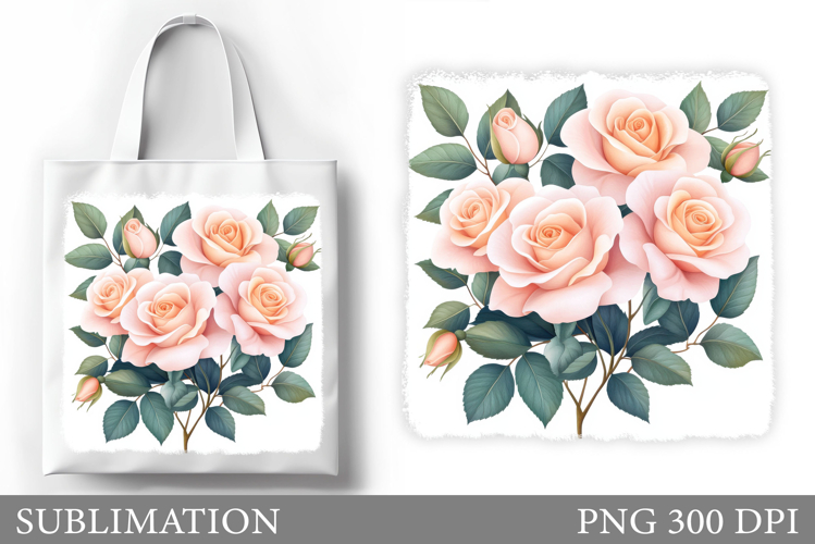 Roses Tote Bag Design. Flowers Roses Sublimation