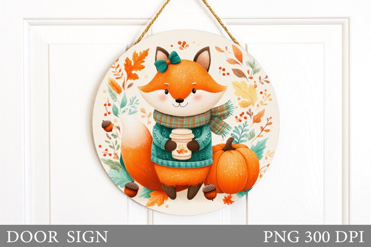 Fall Fox Door Sign Sublimation. Fall Door Sign Design example image 1