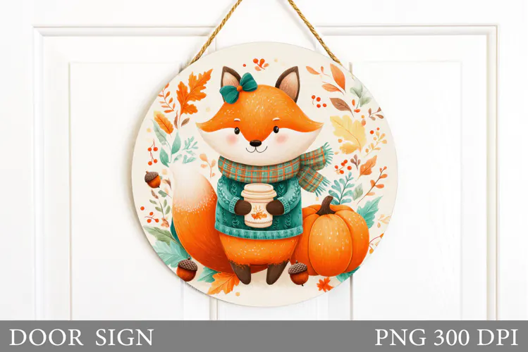 Fall Fox Door Sign Sublimation. Fall Door Sign Design