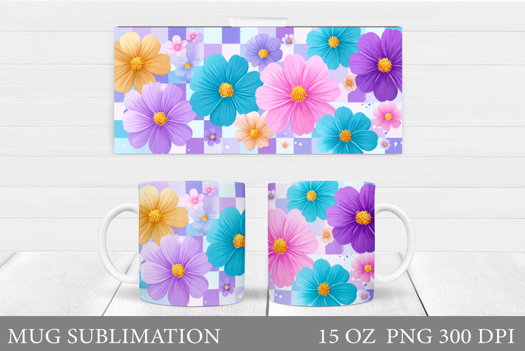 Flowers Mug Sublimation. Floral Mug Wrap Design