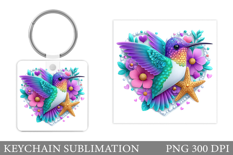 Hummingbird Keychain Design. Bird Summer Square Keychain