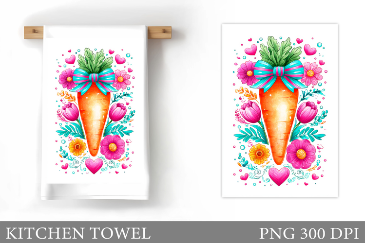 Carrot Kitchen Towel Design. Flowers Kitchen Towel