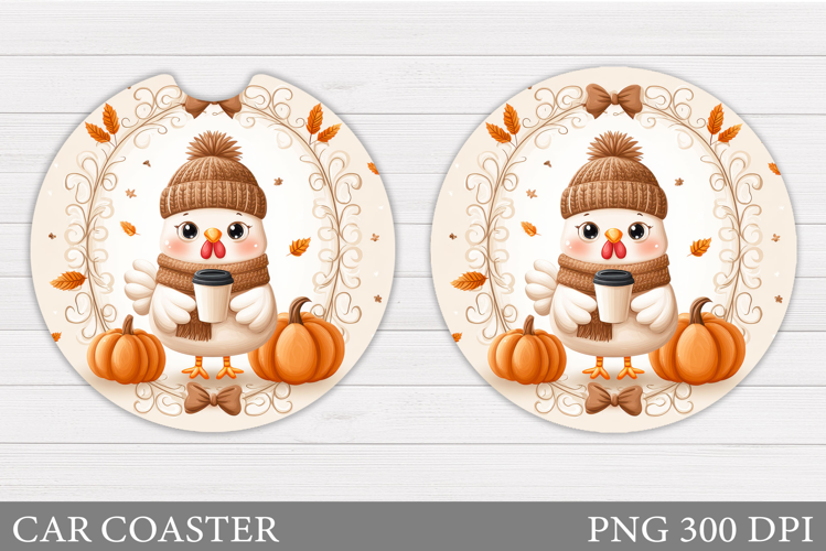 Fall Chicken Car Coaster. Fall Car Coaster Sublimation