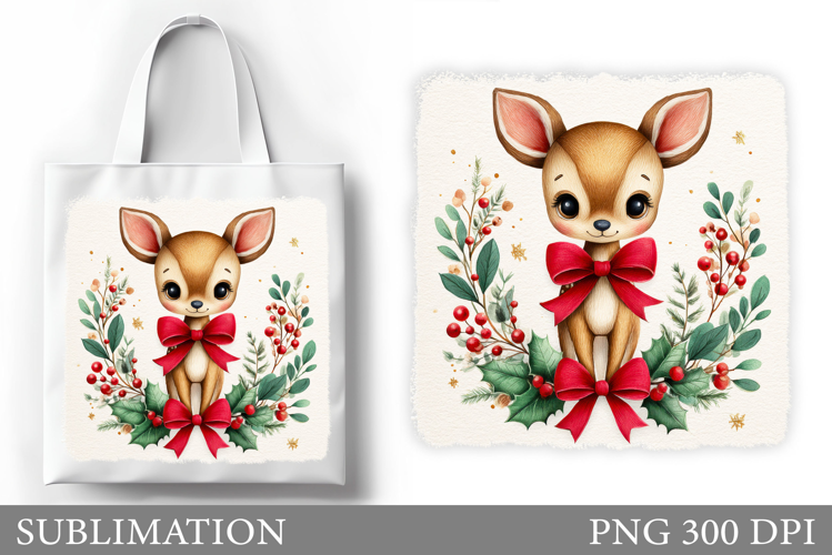 Christmas Deer Tote Bag. Christmas Tote Bag Sublimation