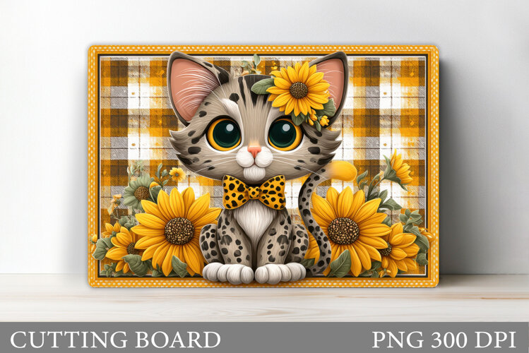 Cute Cat Cutting Board. Cat Flowers Cutting Board Design example image 1