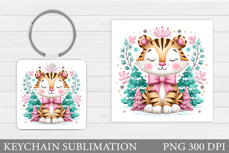 Christmas Tiger Keychain. Christmas Keychain Sublimation