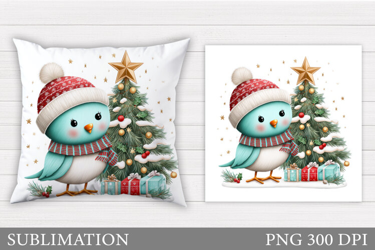 Christmas Bird Pillow Design. Christmas Pillow Sublimation example image 1