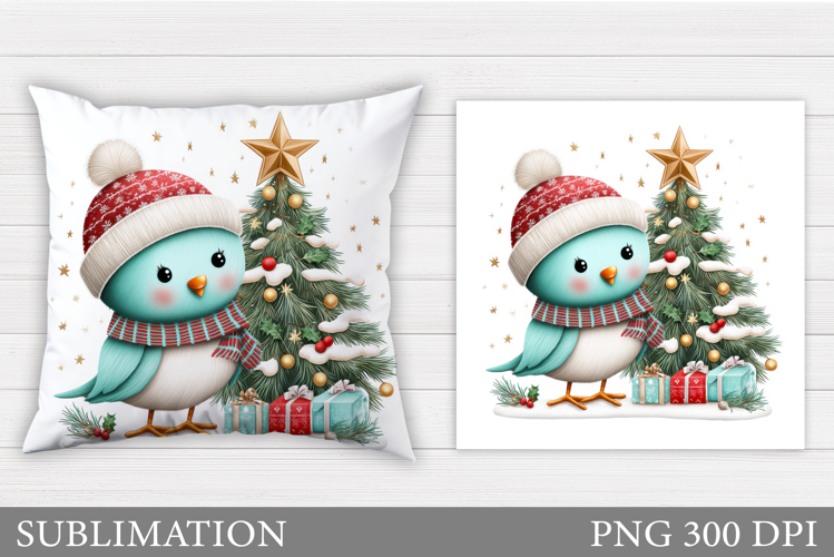 Christmas Bird Pillow Design. Christmas Pillow Sublimation