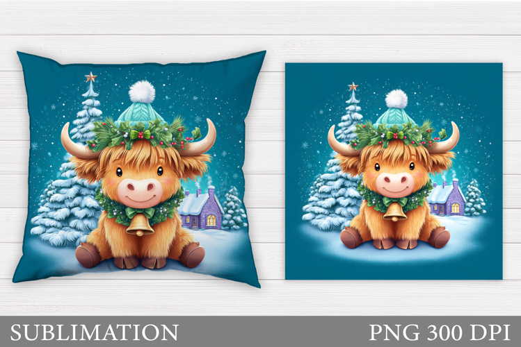 Christmas Cow Pillow Sublimation. Christmas Pillow Design