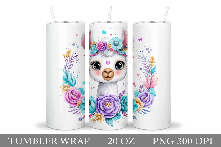 Cute Lama Tumbler Design. Lama Flowers Tumbler Sublimation