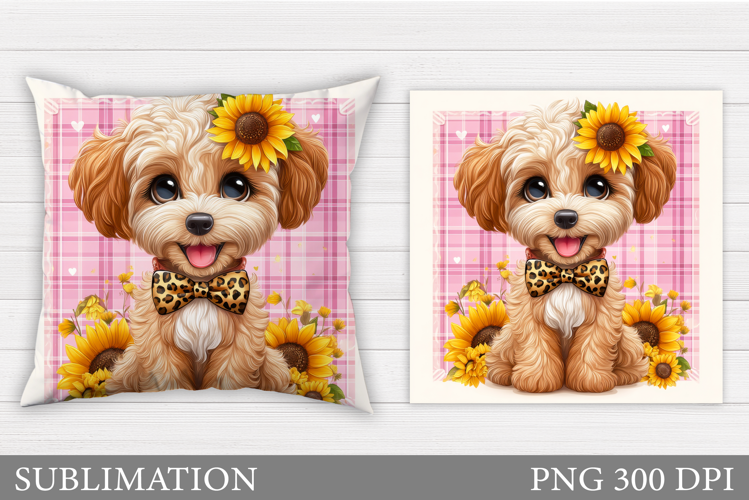 Cute Dog Pillow Sublimation. Dog Flowers Pillow Design