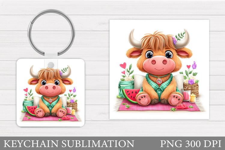 Highland Cow Keychain. Cute Cow Keychain Sublimation