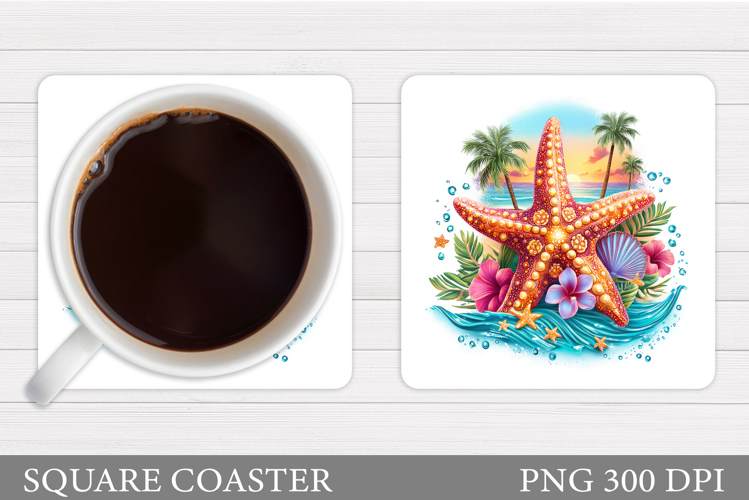 Starfish Coaster Sublimation. Seashell Coaster Design