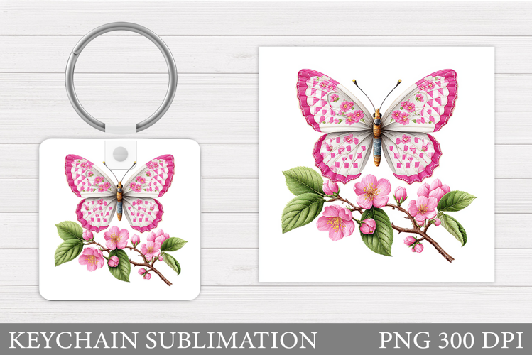 Butterfly Keychain Sublimation. Butterfly Flowers Keychain