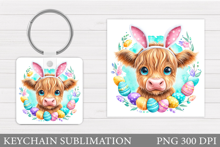 Easter Cow Keychain Sublimation. Easter Keychain Design