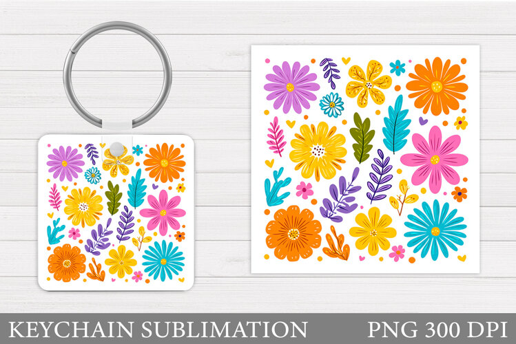 Flowers Keychain Sublimation. Floral Keychain Design example image 1