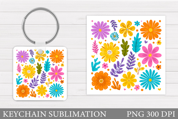 Flowers Keychain Sublimation. Floral Keychain Design