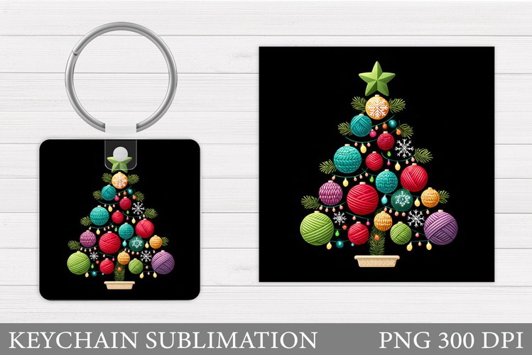 Christmas Tree Keychain. Christmas Round Keychain Design