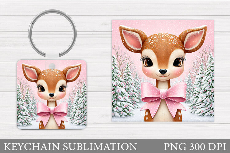 Cute Deer Keychain Design. Christmas Keychain Sublimation example image 1