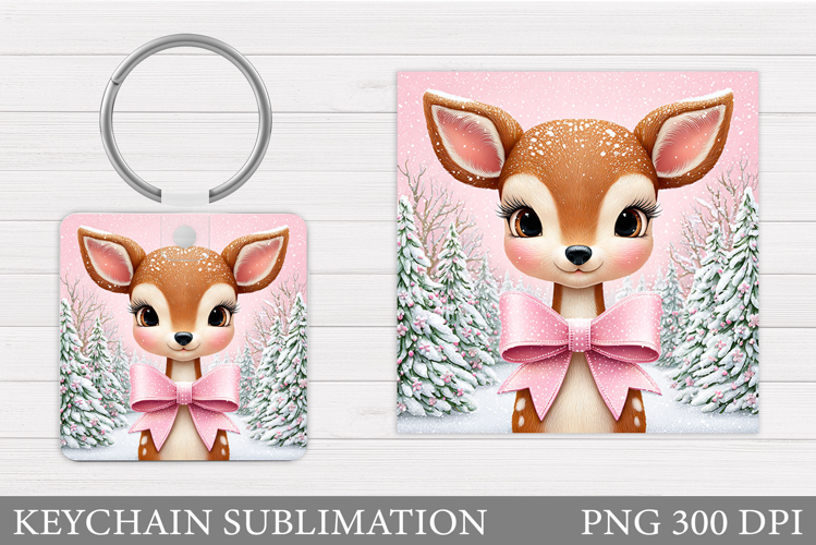 Cute Deer Keychain Design. Christmas Keychain Sublimation