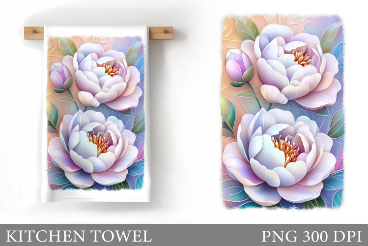 Peony Kitchen Towel Design. Flowers Kitchen Towel