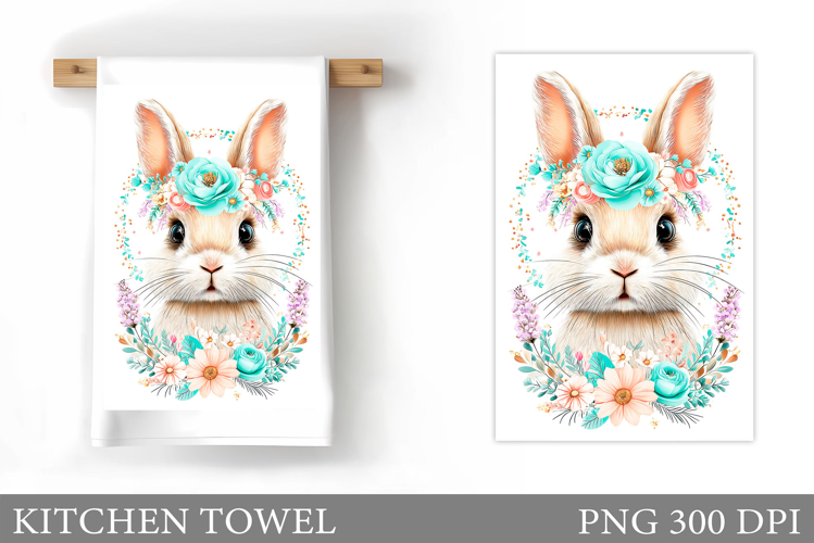 Cute Bunny Kitchen Towel. Bunny Flowers Kitchen Towel Design