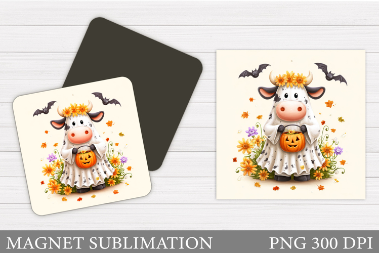 Ghost Cow Magnet Design. Halloween Magnet Sublimation