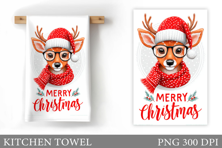 Christmas Deer Kitchen Towel. Christmas Kitchen Towel Design