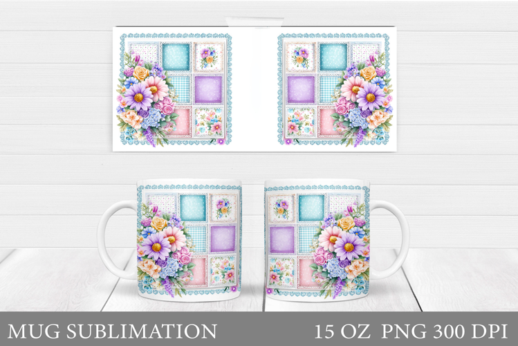 Flowers Mug Sublimation. Floral Mug Wrap Design