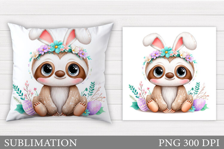 Easter Sloth Pillow Design. Easter Sloth Sublimation example image 1