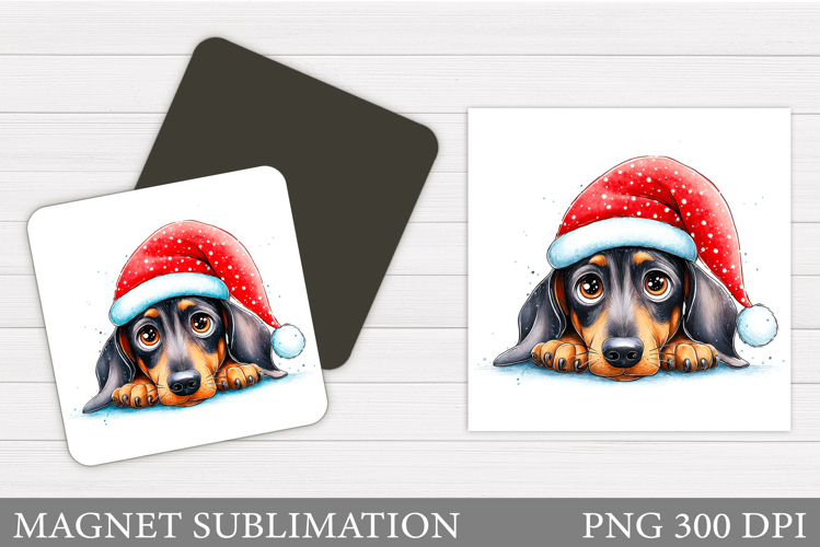 Christmas Dachshund Magnet. Christmas Magnet Sublimation