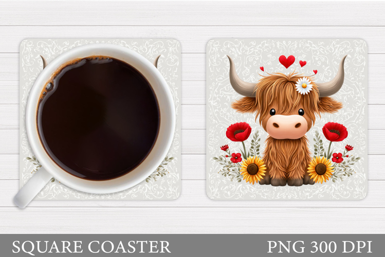 Cow Coaster Sublimation. Cow Flowers Coaster Design