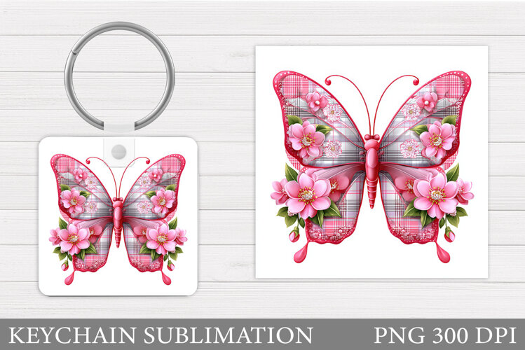 Butterfly Flowers Keychain. Butterfly Keychain Sublimation example image 1