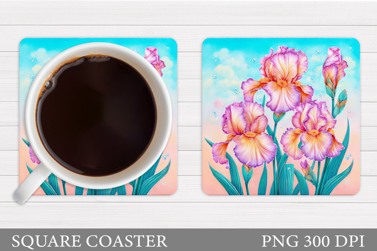 Irises Coaster Sublimation. Floral Coaster Design