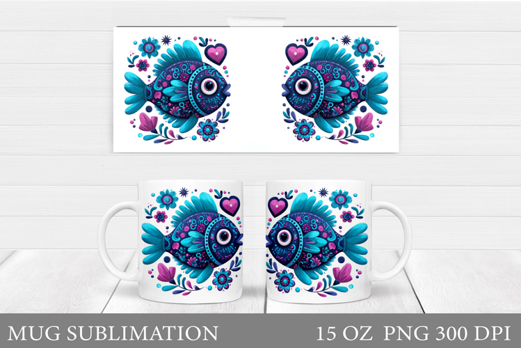 Fish Mug Wrap Design. Fish Mug Sublimation