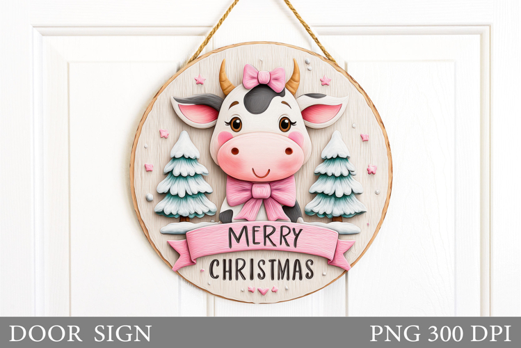 Christmas Cow Door Sign. Christmas Door Sign Sublimation