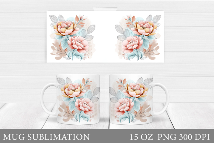 Floral Mug Wrap Design. Flowers Mug Sublimation