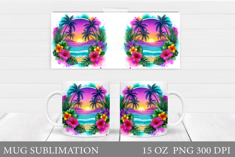 Beach Mug Wrap Design. Sea Mug Sublimation