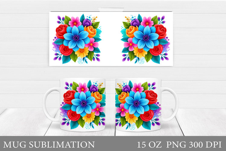 Flowers Mug Sublimation. Floral Mug Wrap Design