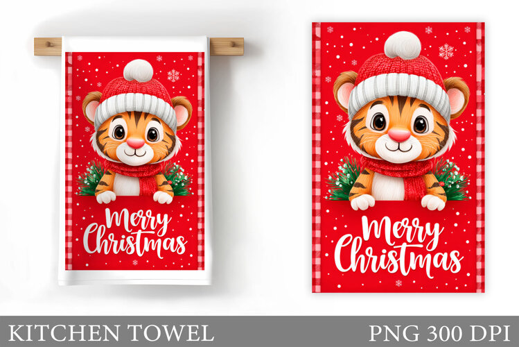 Christmas Tiger Kitchen Towel. Christmas Kitchen Towel example image 1