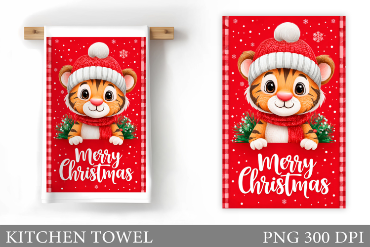 Christmas Tiger Kitchen Towel. Christmas Kitchen Towel