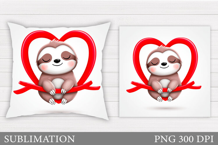 Cute Sloth Pillow Design. Valentine Pillow Sublimation example image 1