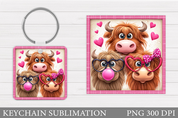 Valentines Cow Keychain. Valentine Keychain Sublimation