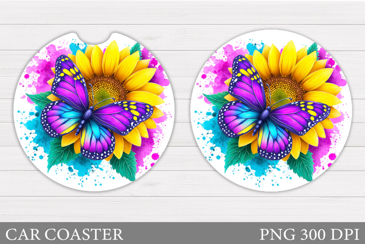 Butterfly Car Coaster Design. Flowers Coaster Sublimation