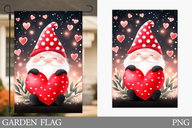 Valentines Gnome Garden Flag. Valentines Garden Flag Design