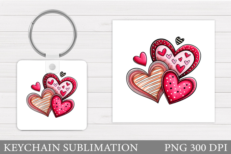 Hearts Keychain Sublimation. Valentine Keychain Design